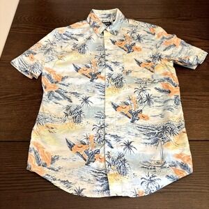 CHAPS Men's Untucked Hawaiian Button Down Shirt Sz Small Chest Pocket From India